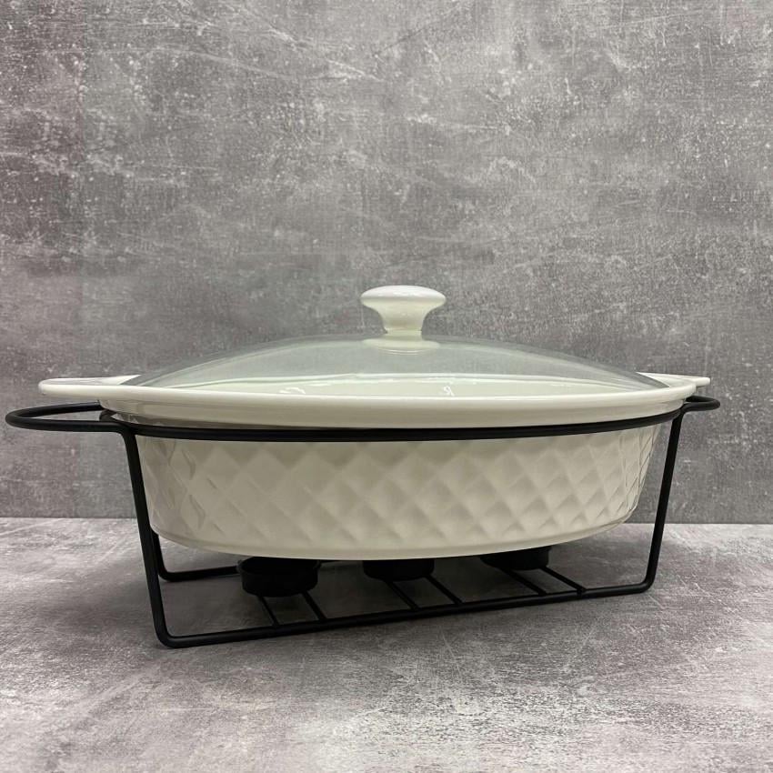 Мармит керамический Maestro MR-11559-74 овальный с черной подставкой 37 см (1936291068)