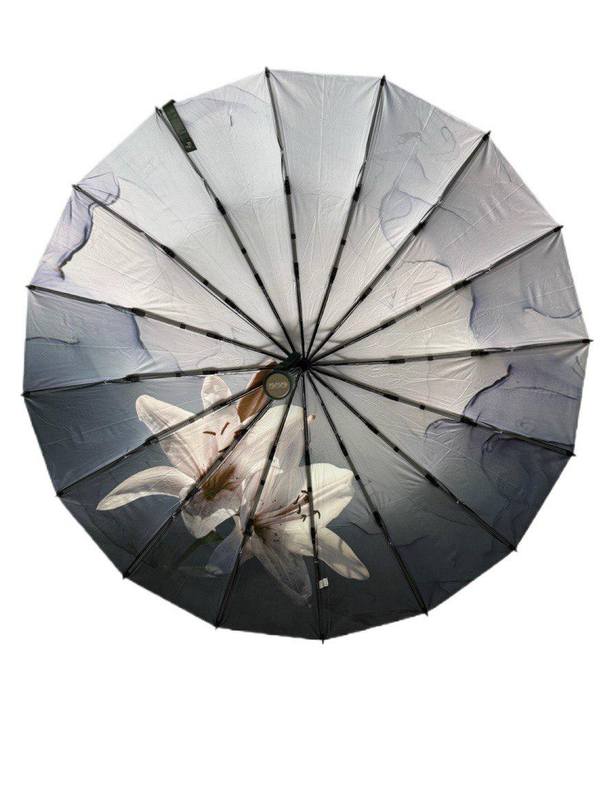 Парасолька-автомат жіноча Три Слона з квітами та однотонним куполом 16 спиць антивітер Зелений/Лілії (7569) - фото 2 Парасолька-автомат жіноча Три Слона з квітами та однотонним куполом 16 спиць антивітер Зелений/Лілії (7569) - фото 2
