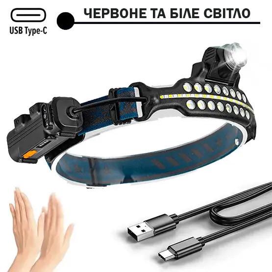 Ліхтар налобний BL-W690-LTS+SMD USB/сенсорний з датчиком руху/червоне і біле світло (1748327410) - фото 8
