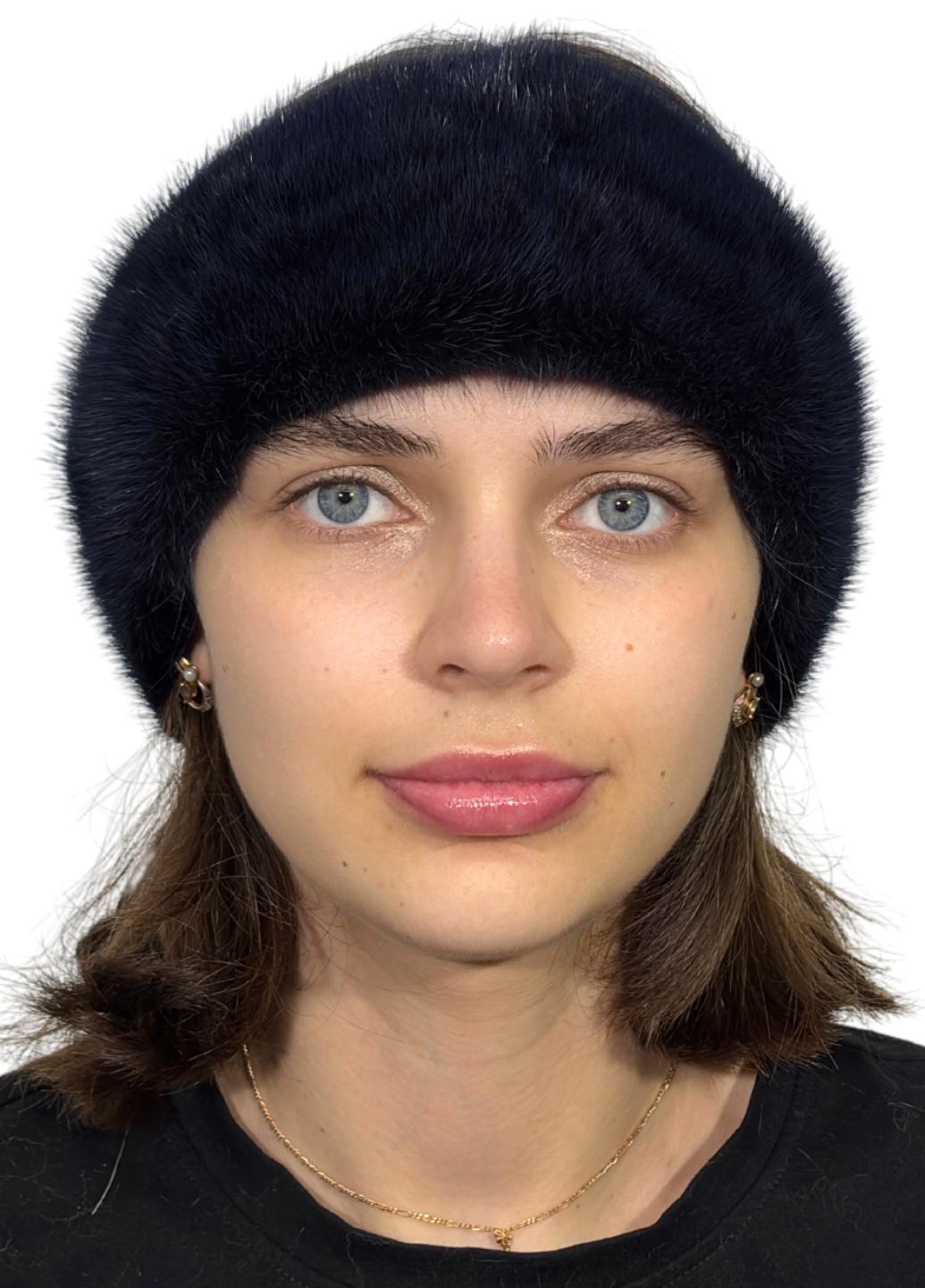 Женская цельная повязка на голову Меховой стиль Повязка из меха норки Синий ирис (1003/C)