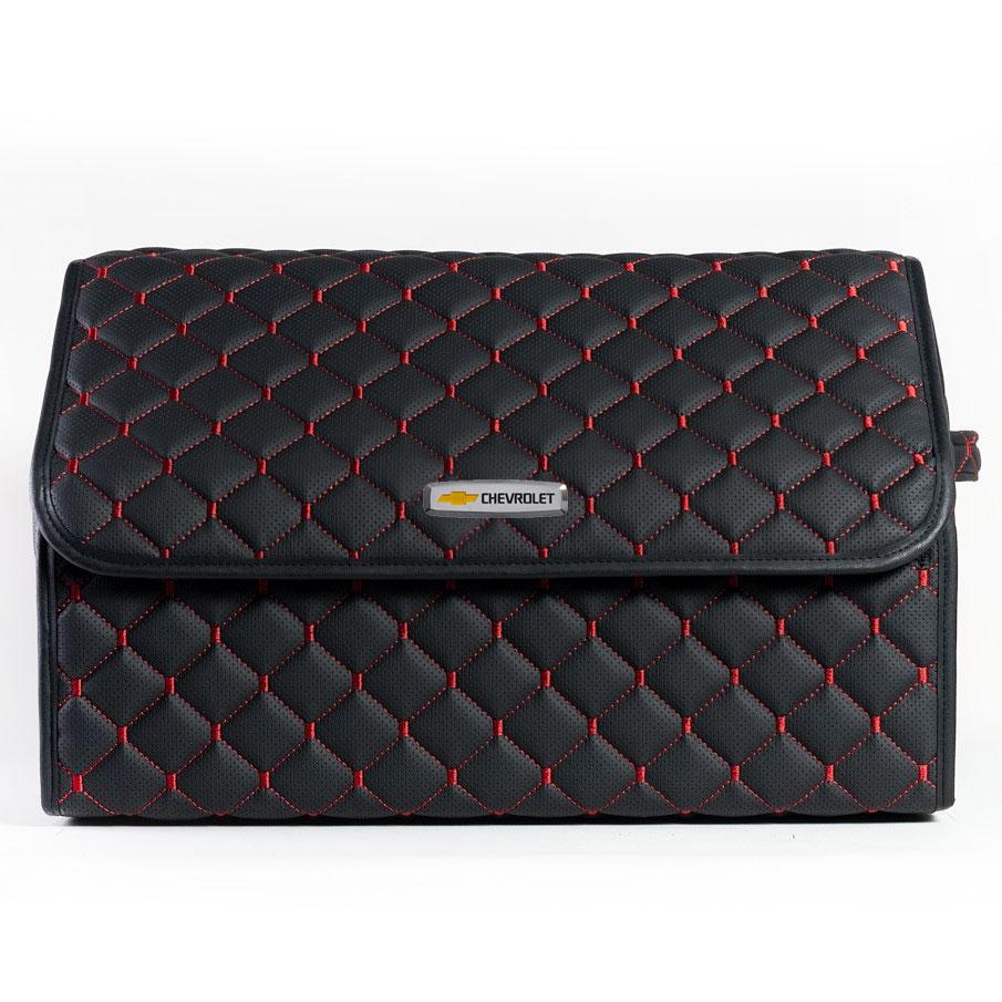 Сумка-органайзер с лого Chevrolet в багажник CarsBAG Экокожа 30x50x30 см Черно-красный (acb-1036-1-30х50х30-017)