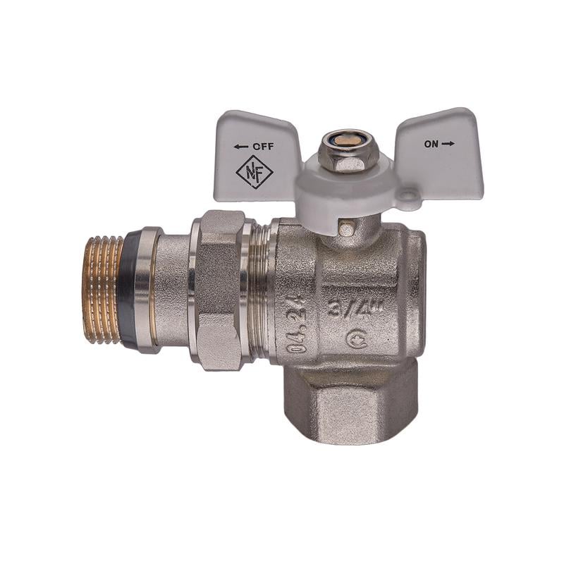 Кран шаровой с американкой Nolf classic NFC.983-08-3/4" FM ГШМ В/С угловой антитечка ручка бабочка латунь Серый (OL-NF3163)