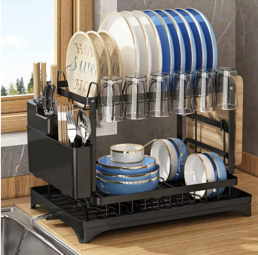 Полка-сушилка для посуды металлическая со сливом 29х42х29 см