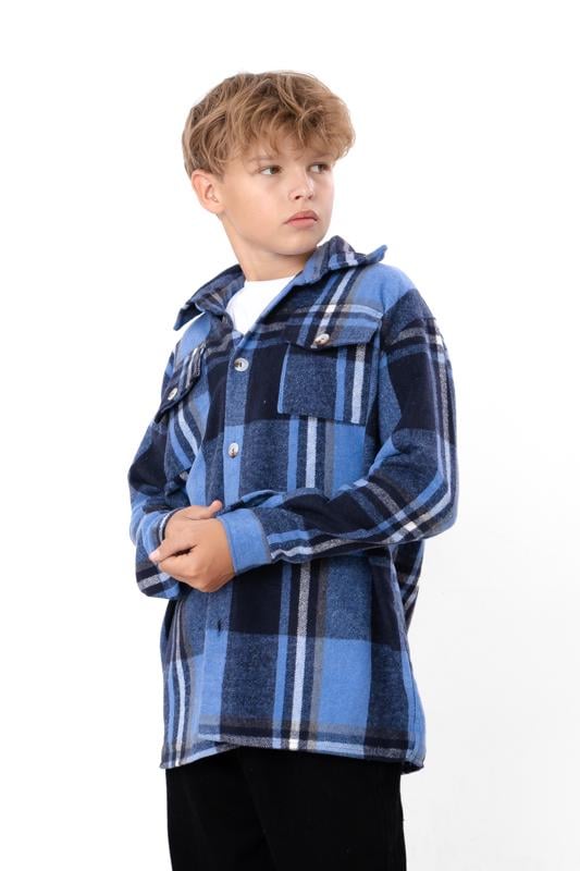 Сорочка байкова підліткова в клітинку Носи Своє з кишенями 140 см Темно-блакитний (6417-114)