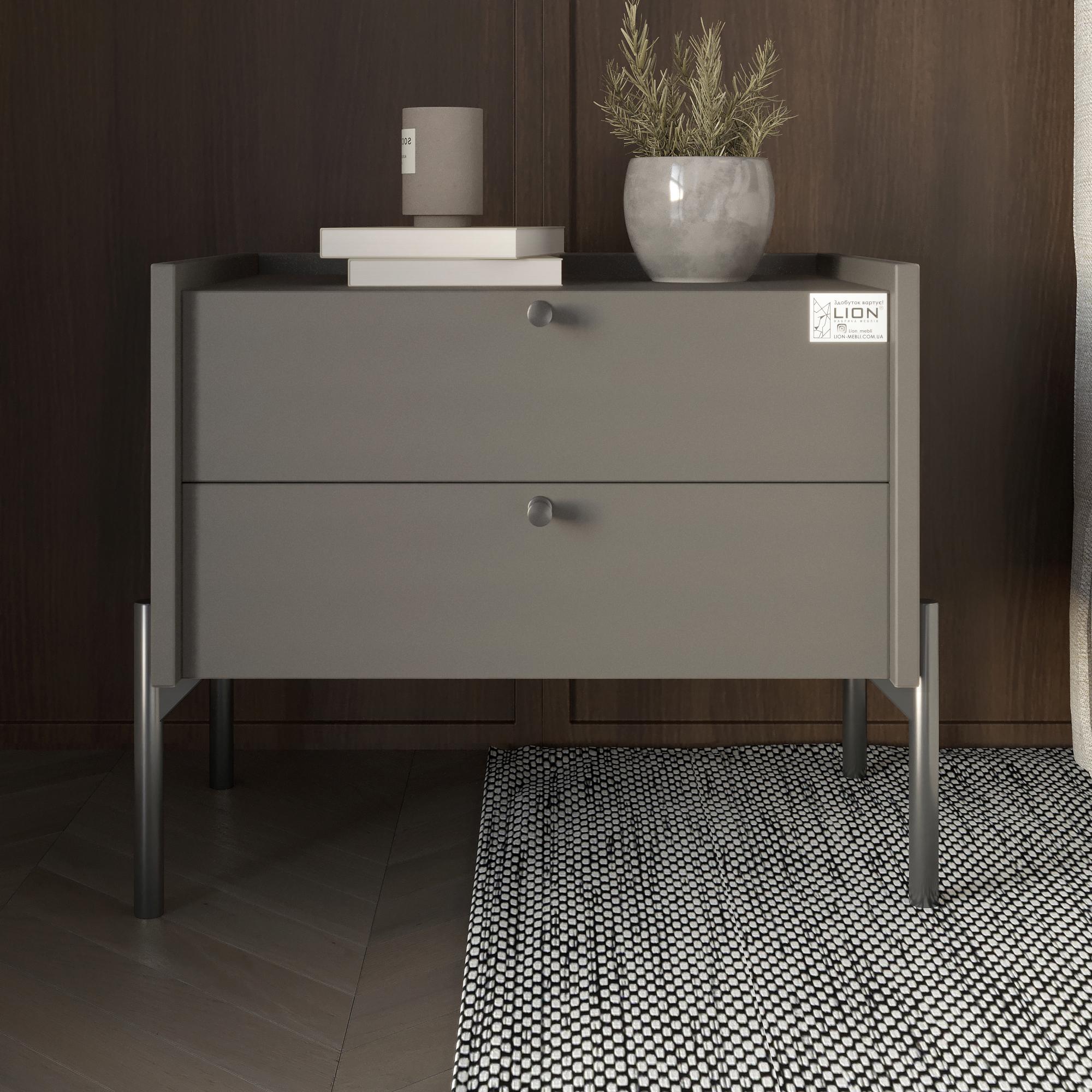 Прикроватная тумба с двумя ящиками Вуд 500x400x440 мм Антрацит/Черный