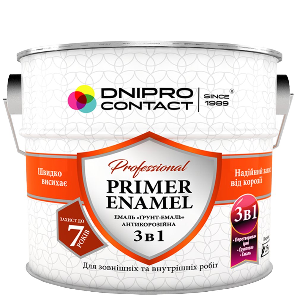 Эмаль антикоррозионная Днепр-контакт Грунт-Эмаль 3в1 глянцевая алкидная 0,9 кг Светло-серый (2457896742)