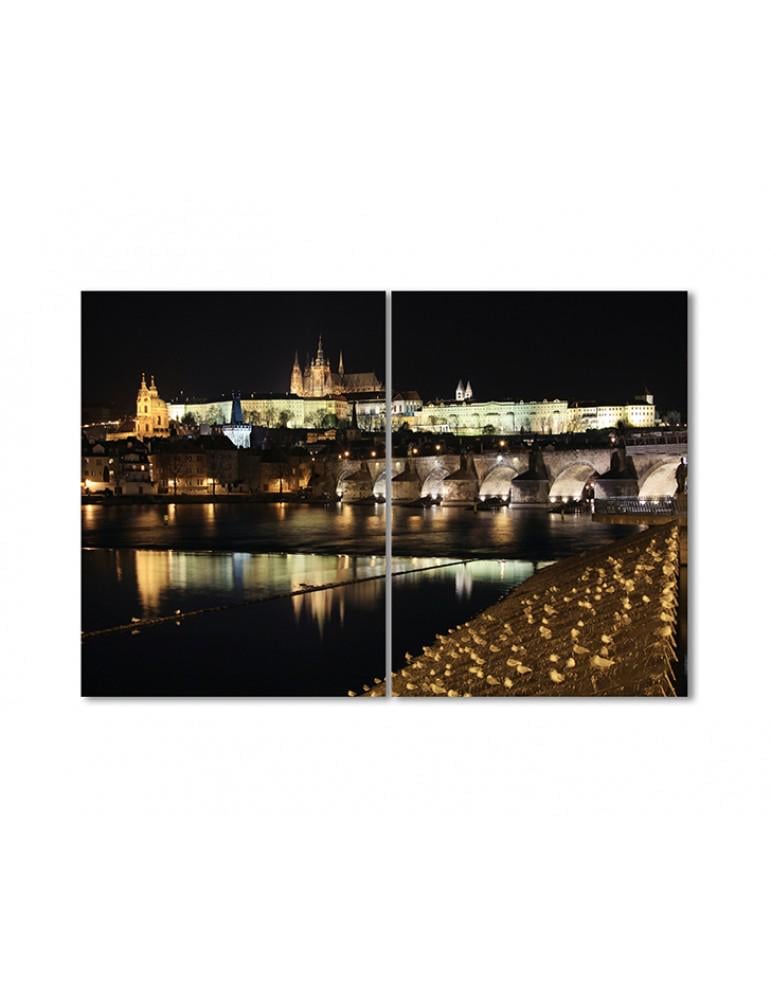 Картина модульная Прага ночная Староместская площадь 2 модуля 40х60 см