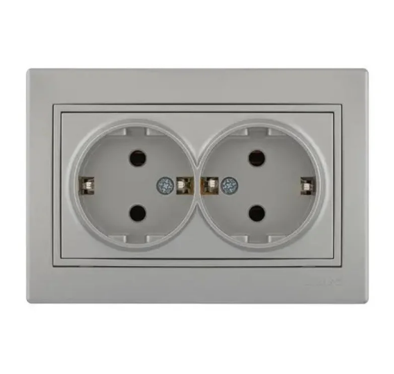 Розетка двойная Lezard Mira с заземлением Серый (26252402)