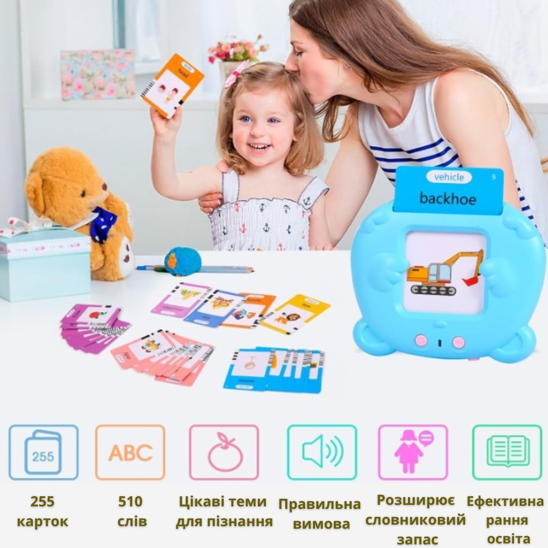 Навчальні картки для вивчення англійської мови Puzzle Cards 255 карток 510 слів на акамуляторі Блакитний - фото 3