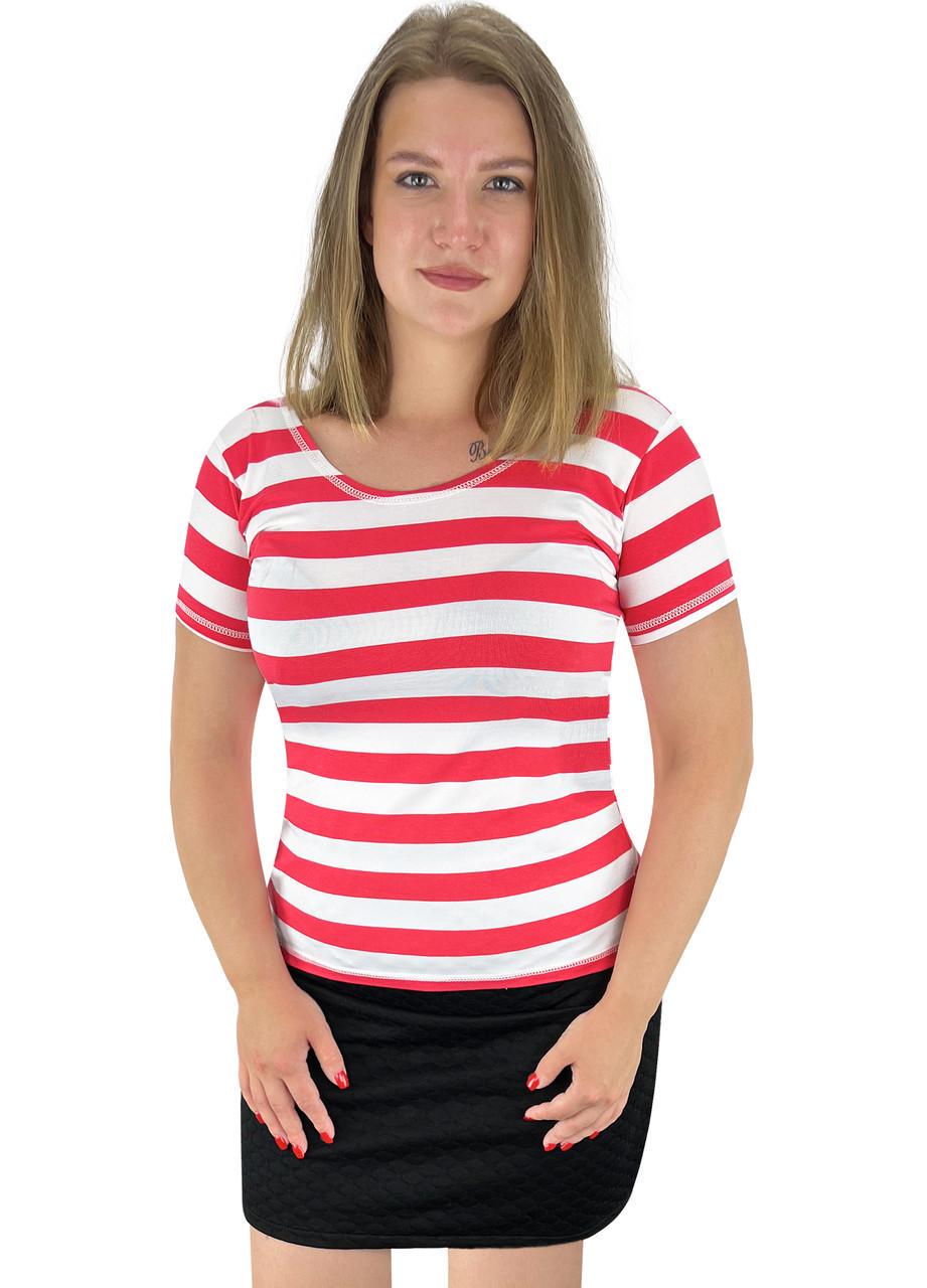 Блузка вискоза с рукавами полоска р.44-46 Коралловый (926) - фото 1 Блузка вискоза с рукавами полоска р.44-46 Коралловый (926) - фото 1