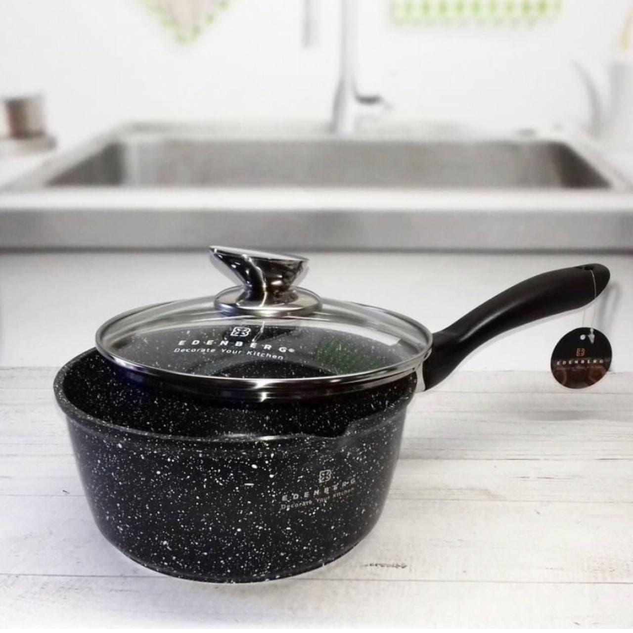 Ківш зі скляною кришкою Edenberg гранітне антипригарне покриття 1,3 л (EB-8044) - фото 6