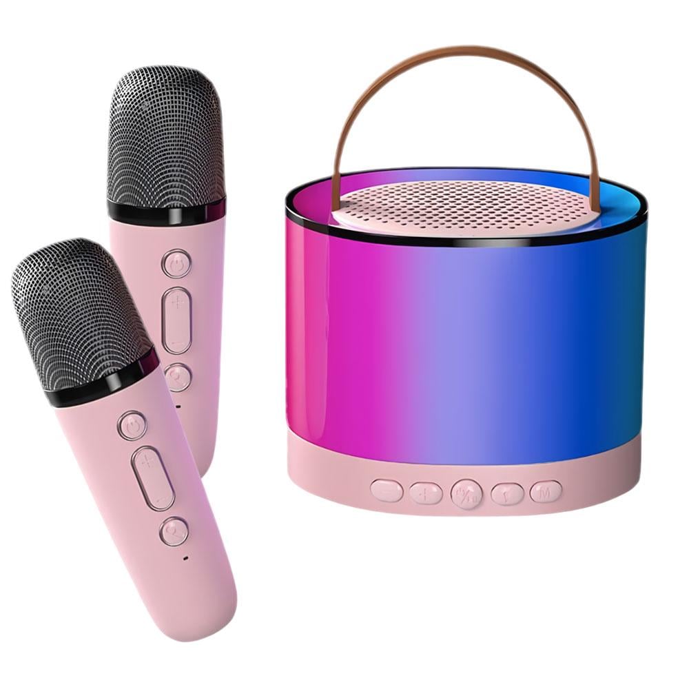 Колонка портативная K52 с Bluetooth и 2 караоке микрофонами RGB подсветка Розовый Колонка портативная K52 с Bluetooth и 2 караоке микрофонами RGB подсветка Розовый