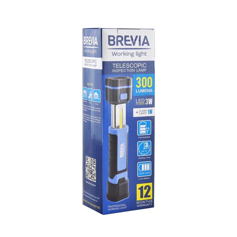 Фонарь инспекционный Brevia телескопический з microUSB LED 3W COB+1W LED 300 лм 2000 mAh (11340) - фото 2