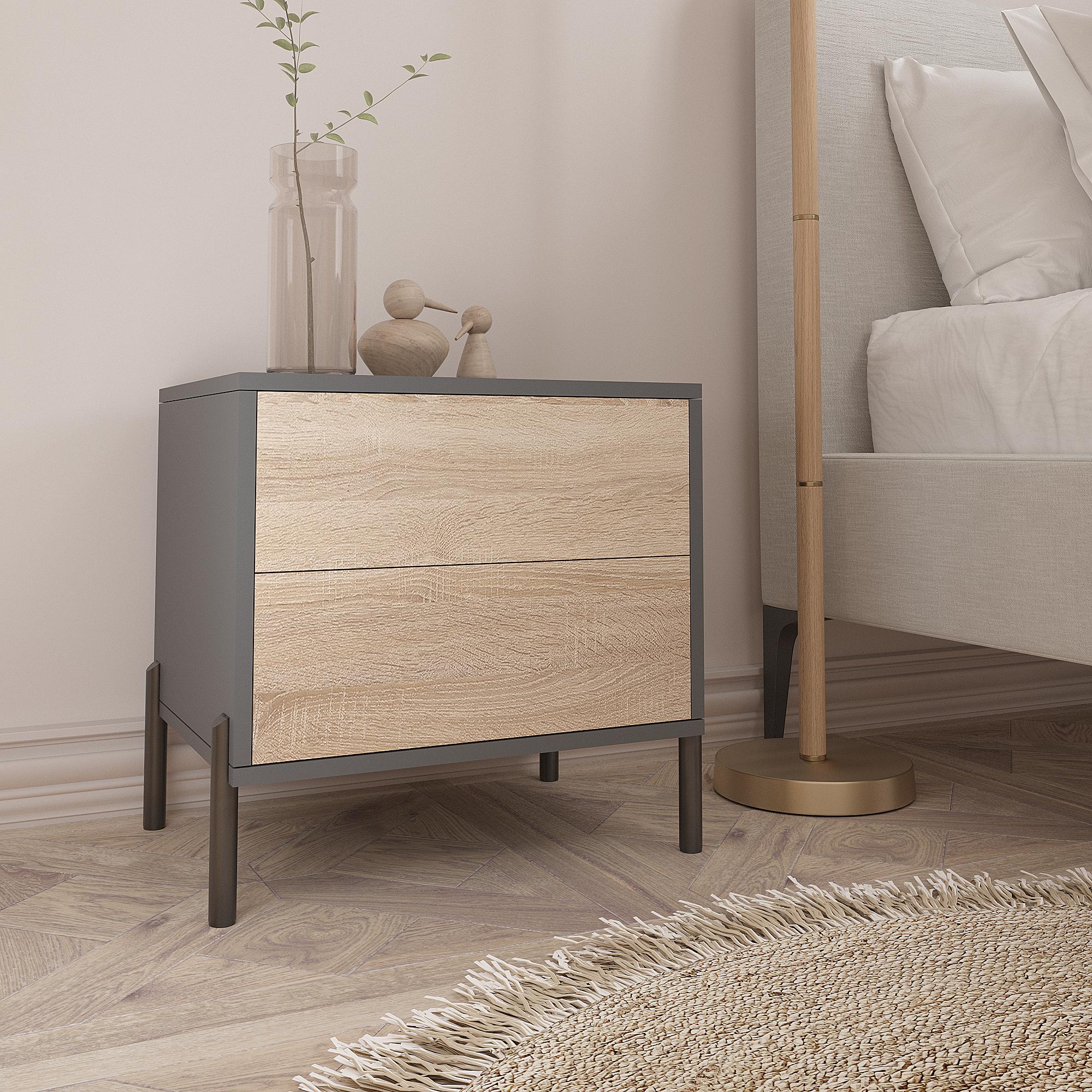 Тумба прикроватная Норди ТУ-Норди 500х500х400 мм Антрацит/Дуб Сонома