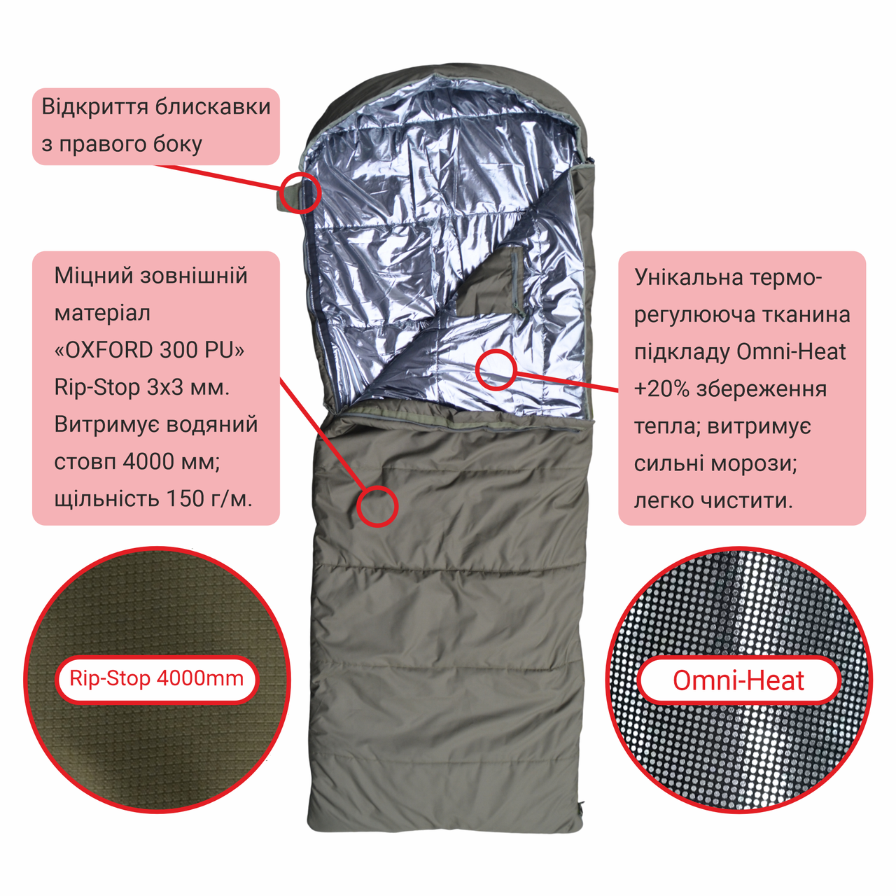Спальный мешок-одеяло Derby CMK 240-90-R до -25°C правый Olive green (2815389264) - фото 5 Спальный мешок-одеяло Derby CMK 240-90-R до -25°C правый Olive green (2815389264) - фото 5