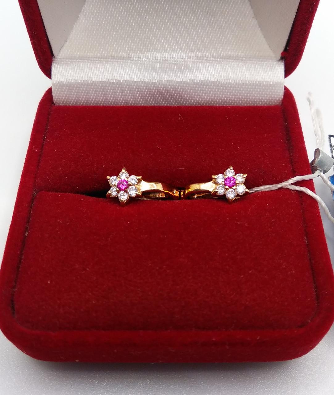 Серьги золото детские имитация рубин 585° 1,62 г (с03460)