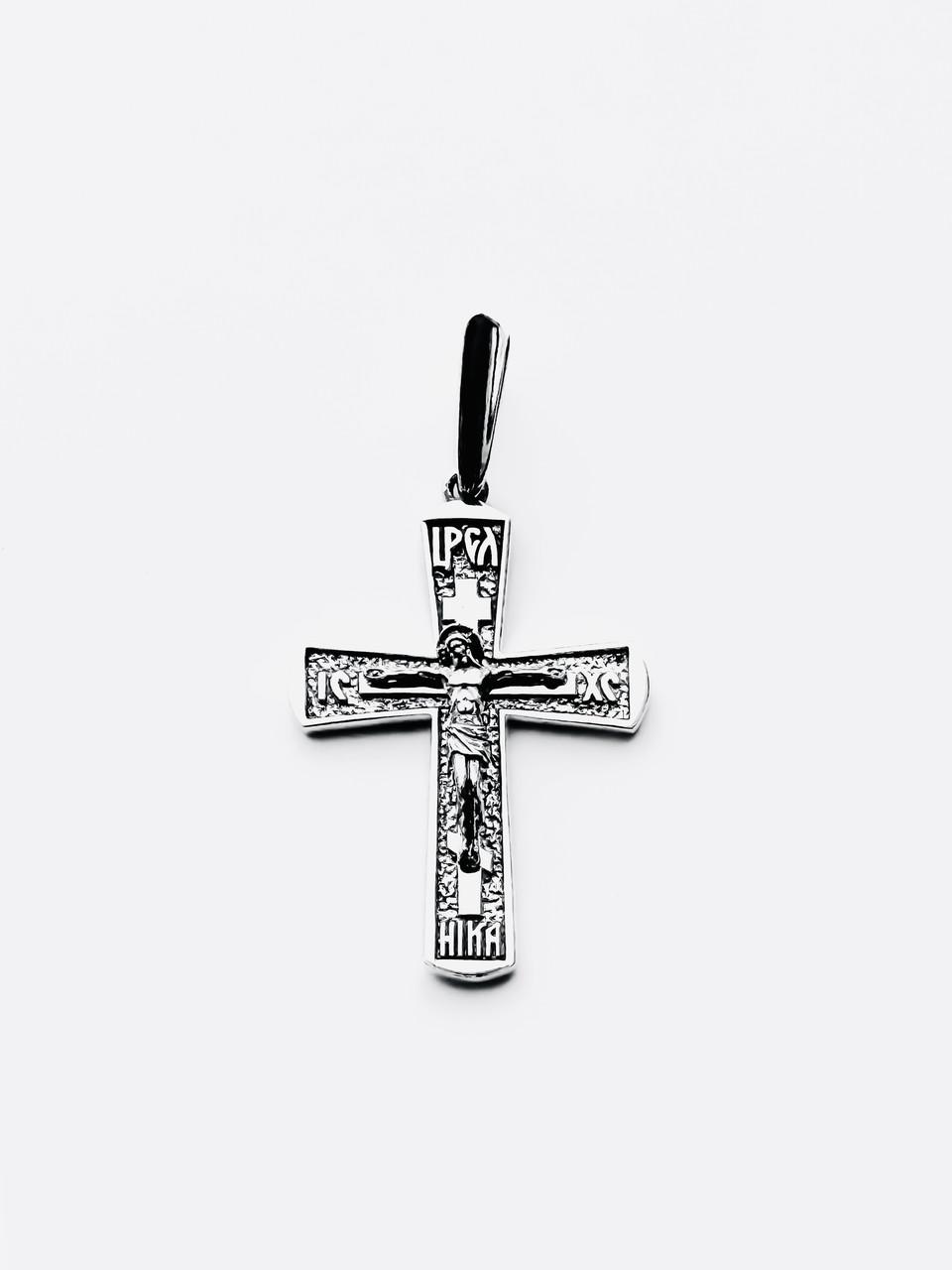 Крестик серебряный прямой с распятием Иисуса Христа (КДУ- 50)