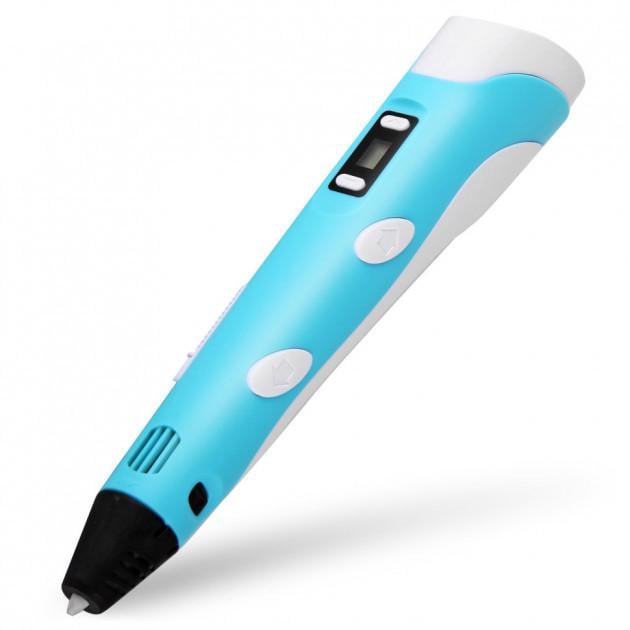 3D-ручка Pen 2 c LCD дисплеєм та пластиком для малювання Blue (1082626228)