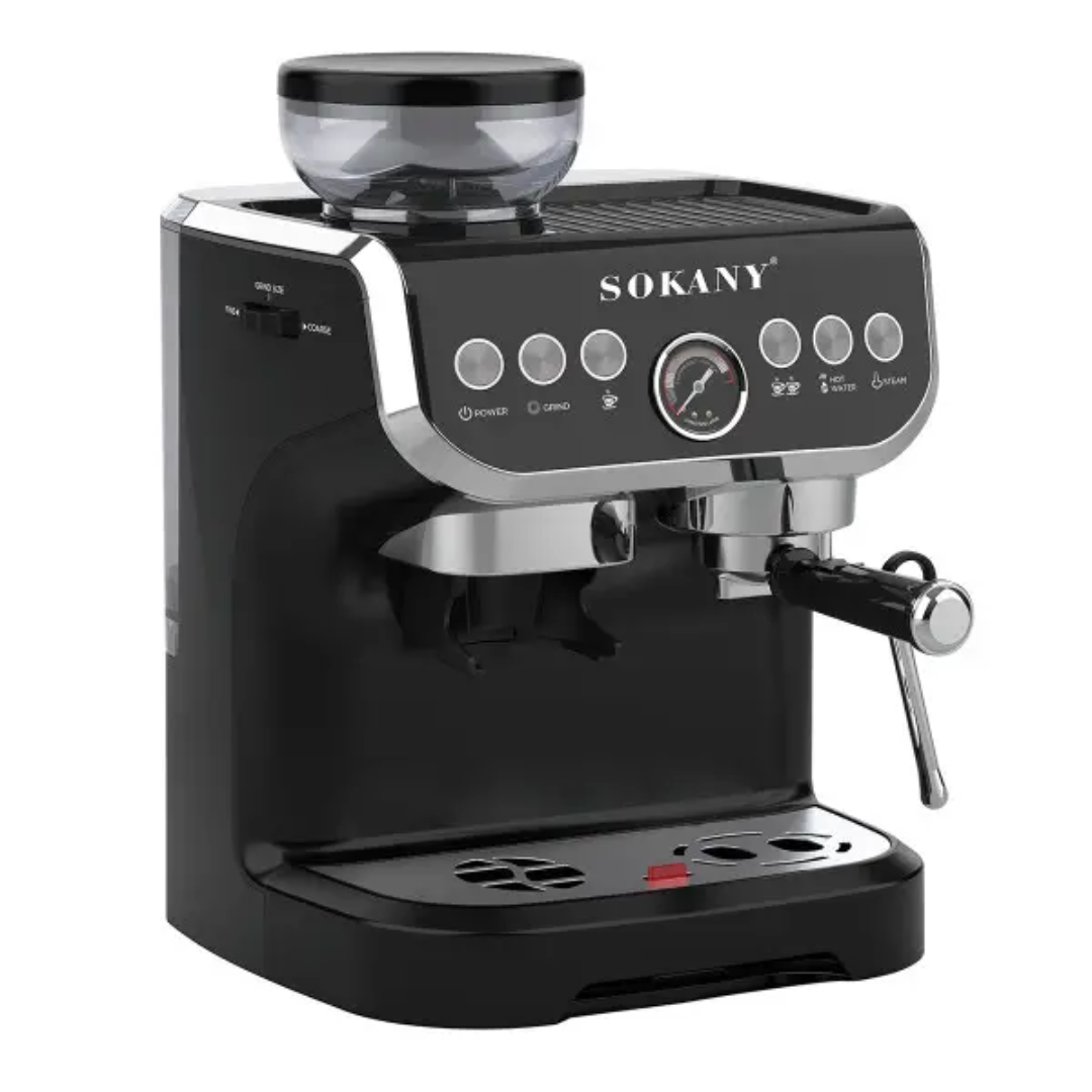 Кофемашина рожковая Sokany SK-6866 с капучинатором и кофемолкой 2 л Черный