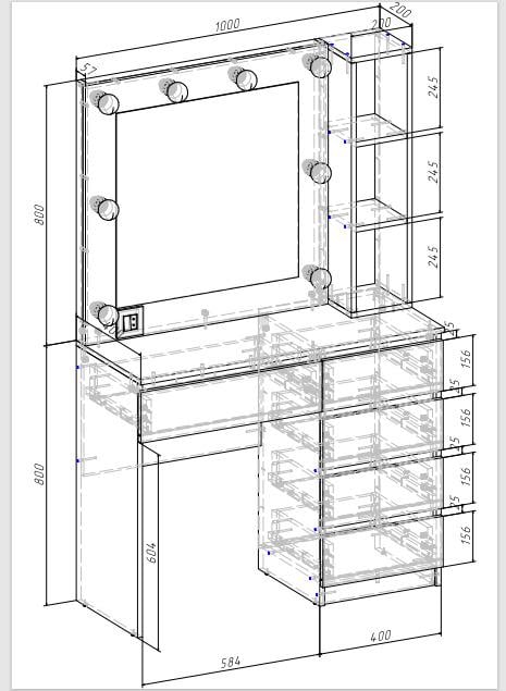 Туалетный столик с квадратным зеркалом 1600х1000х400 мм Дуб Тахо/Белый - фото 4 Туалетный столик с квадратным зеркалом 1600х1000х400 мм Дуб Тахо/Белый - фото 4