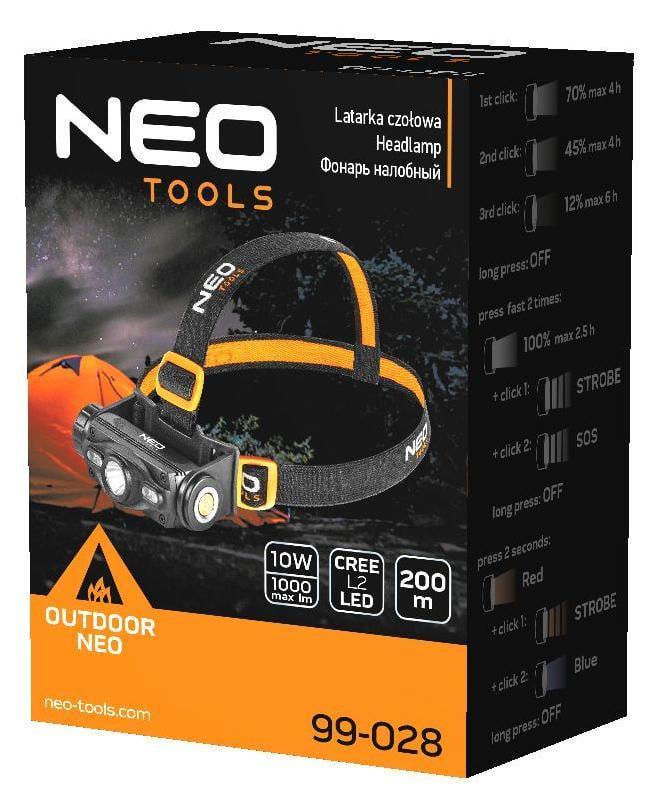 Фонарь налобный NEO tools 99-028 аккумуляторный 1000 Lm Черный - фото 2