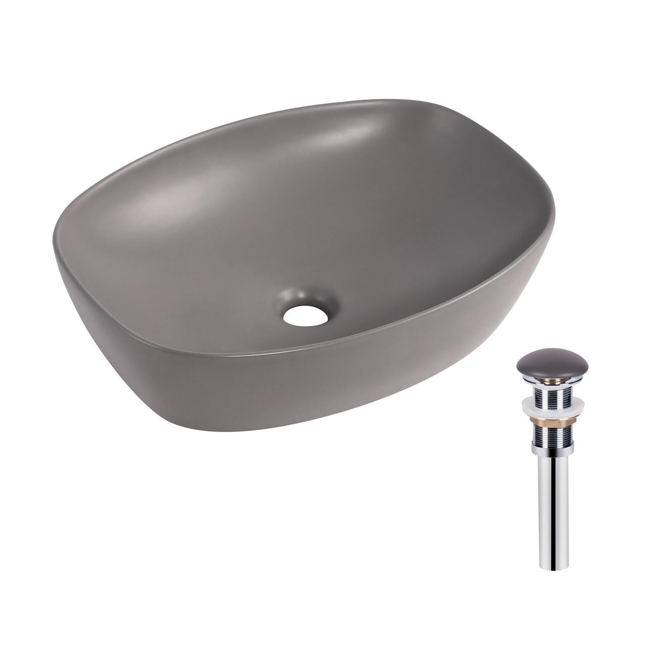 Раковина накладная Qtap Robin прямоугольная с донным клапаном 500х380х140 мм Stone grey (QT04116302SG)