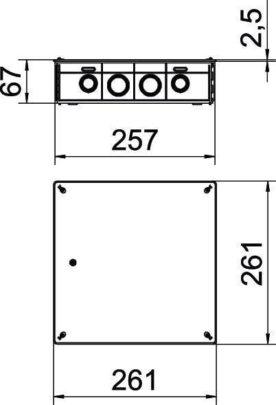 Розподільна коробка OBO bettermann UV 250K 261х261х67 мм внутрішня 40 вводів цегла-бетон IP20 PS (2003136) - фото 2