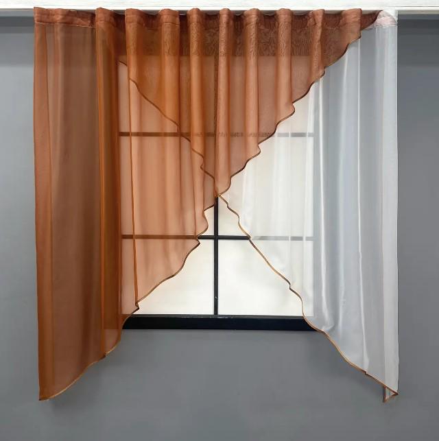 Шторка ламбрекен на кухню шифон 280х170 см Терракотовый/Белый (053к 52-1013)