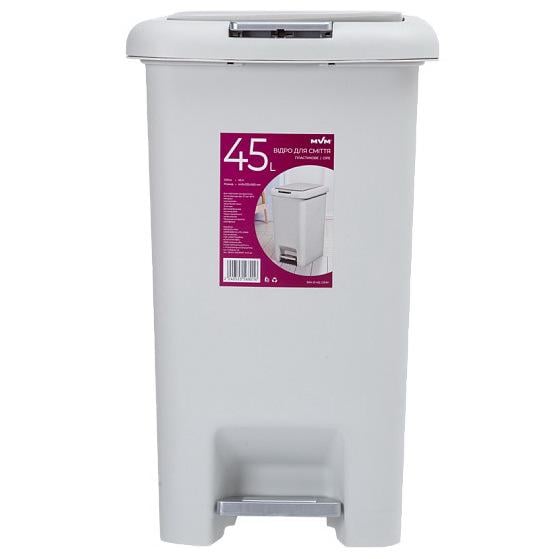 Ведро для мусора MVM BIN-01 45L GRAY с крышкой и педалью 45 л Серый (211352)