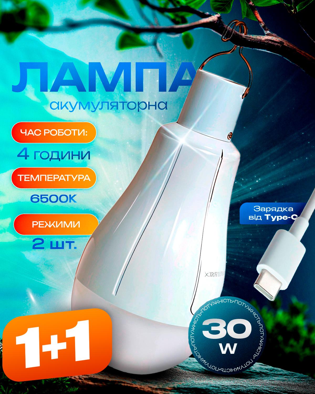Лампочка на акумуляторі світлодіодна BRS 30 Вт E27 2 шт. White (553459470) - фото 2 Лампочка на акумуляторі світлодіодна BRS 30 Вт E27 2 шт. White (553459470) - фото 2