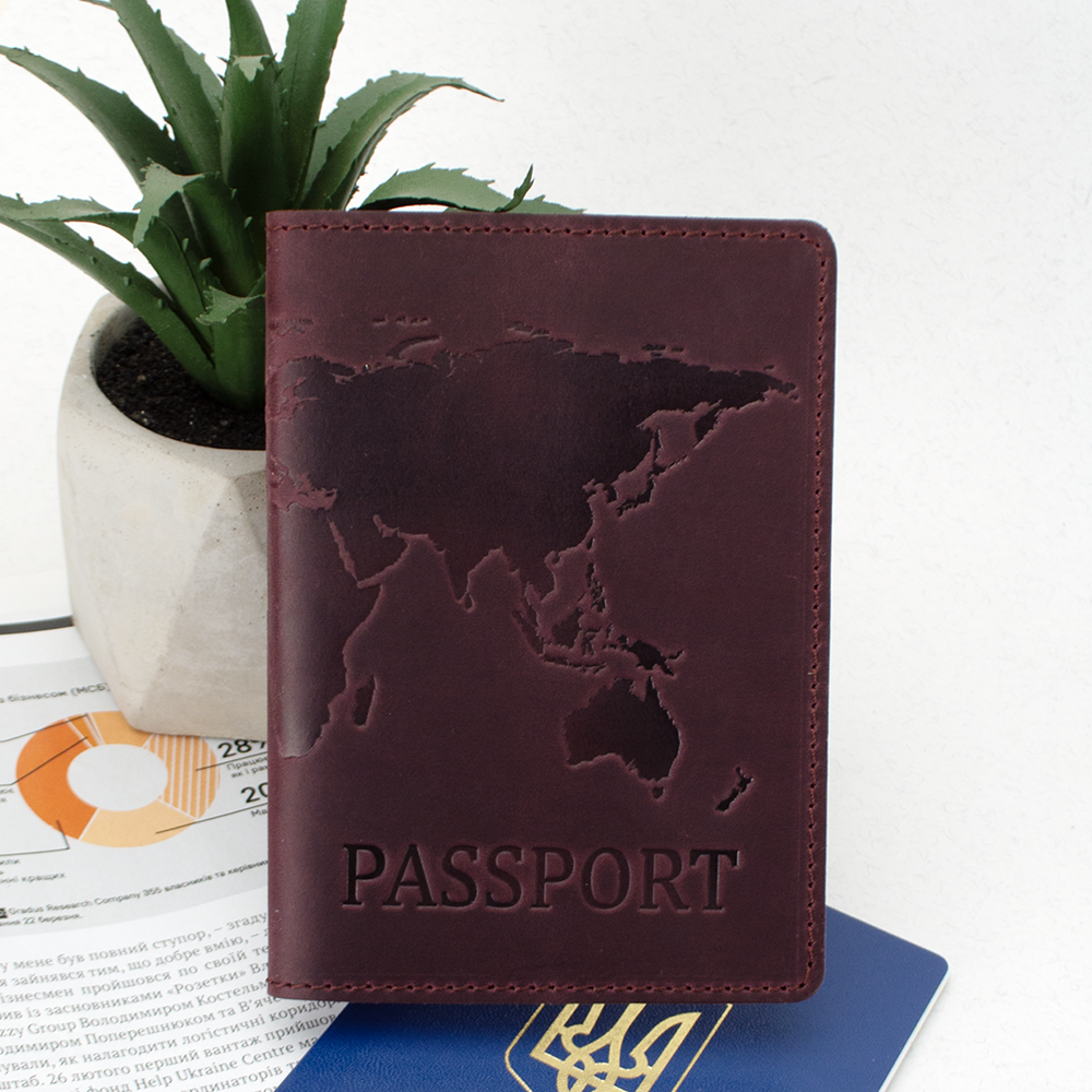 Обложка на загранпаспорт HandyCover Карта кожаная Бордовый (674705739)