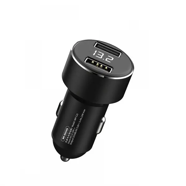 Зарядное устройство для автомобильного WK WP-C21 Display 2,4 А 2 USB Черный (6941027606377)