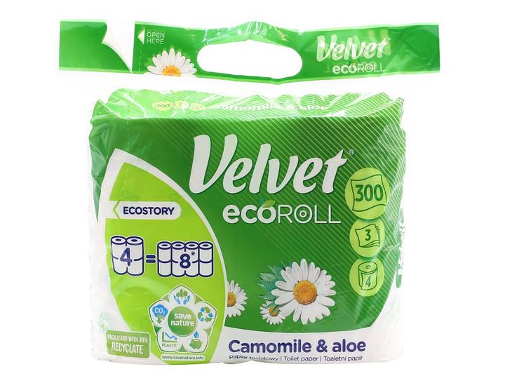 Туалетний папір Velvet Camomile&Aloe Eco Roll 4 рулони 3 шари 300 відривів
