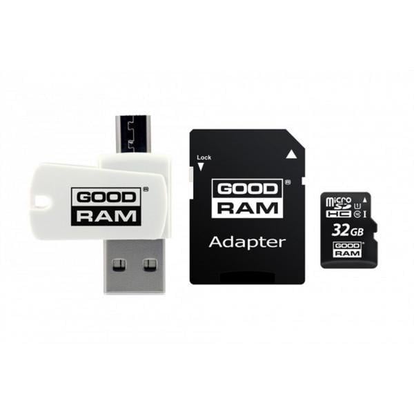 Карта памяти с кардридером и адаптером GoodRAM Secure Digital Micro 32 Гб Class10 UHS I Retail (M1A4-0320R12)