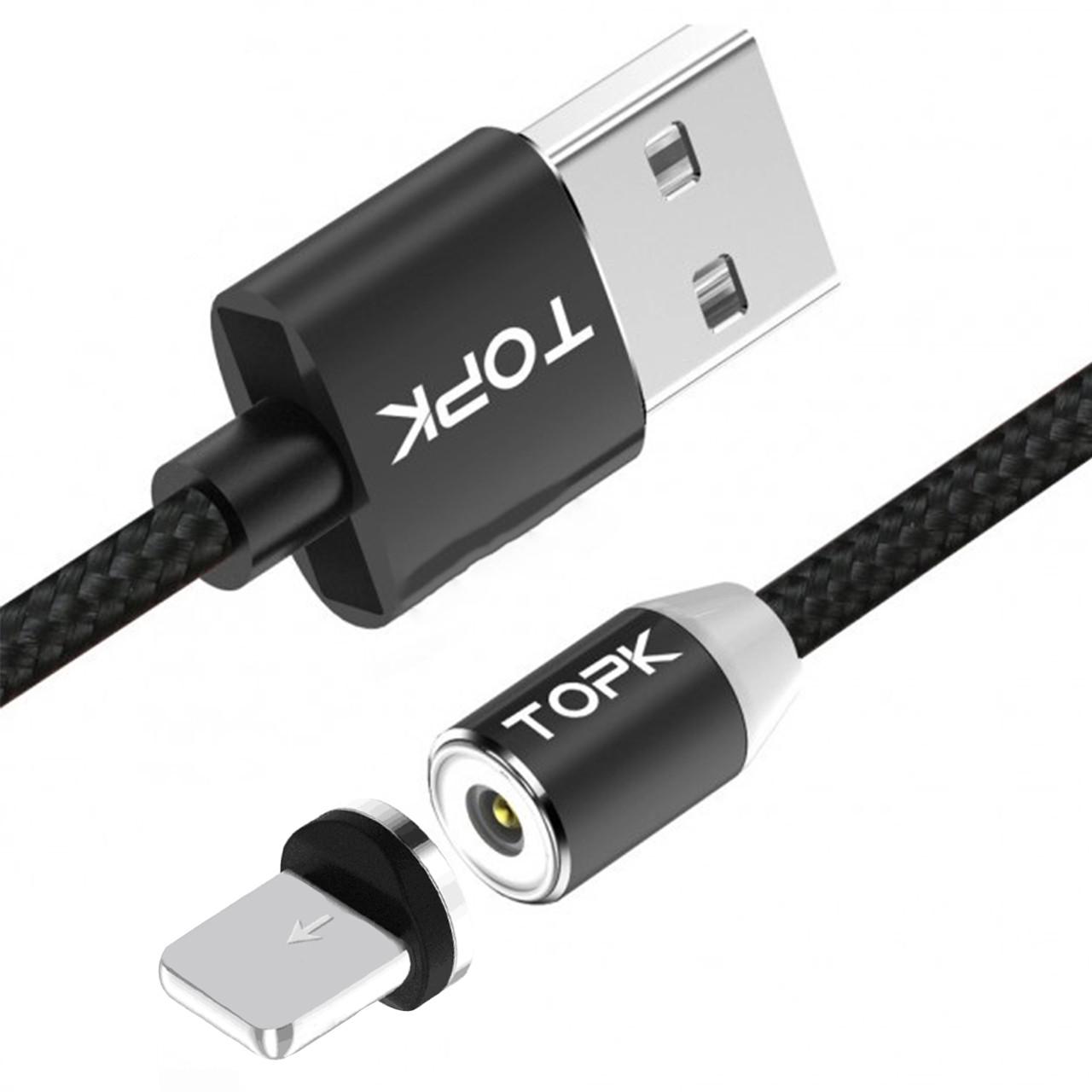 Магнітний кабель для заряджання Topk USB 2m 2.4 A 360° (TK17i-VER2) Lightning Black