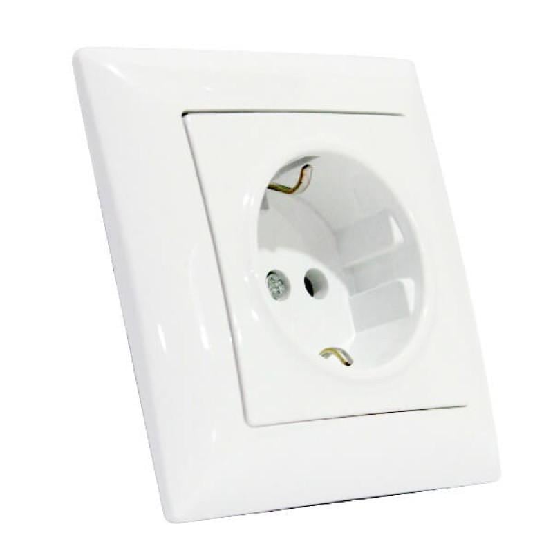 Розетка одинарная HOROZ ELECTRIC 112-005-0009-010 Tina пластик с заземлением Schuko IP20 220V Белый (29176857)