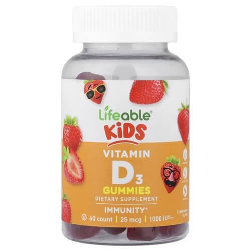Витамин D3 и D3+K2 для детей Lifeable Kids Vitamin D3 25 mcg 1,000 IU 60 жевательных конфет (LFB-73121)