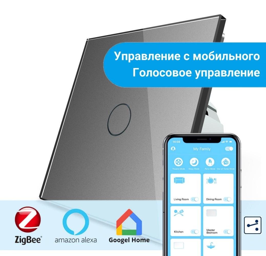 Вимикач сенсорний прохідний Livolo ZigBee Wi-Fi скляний Сірий (VL-C701SZ-15) - фото 2