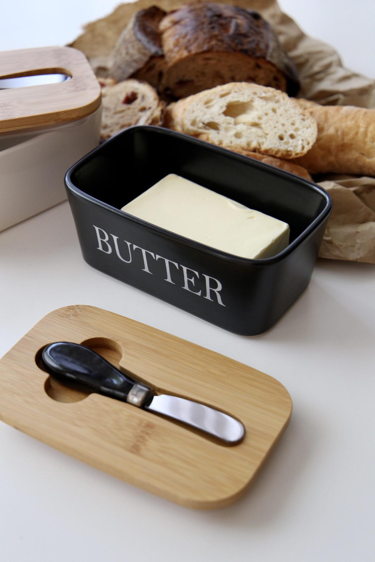 Масленка керамическая Butter с бамбуковой крышкой и ножом для масла 16,5х9,5 см Черный (00000010467) - фото 6