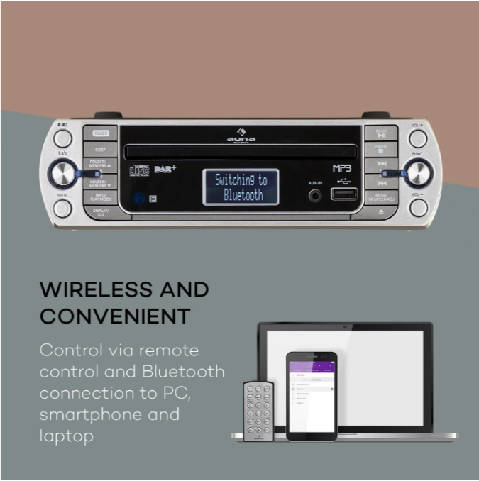 Радио кухонное Auna KR-400 CD с Bluetooth DAB+/FM-тюнером 40 станций 5 Вт (10031894) - фото 6 Радио кухонное Auna KR-400 CD с Bluetooth DAB+/FM-тюнером 40 станций 5 Вт (10031894) - фото 6
