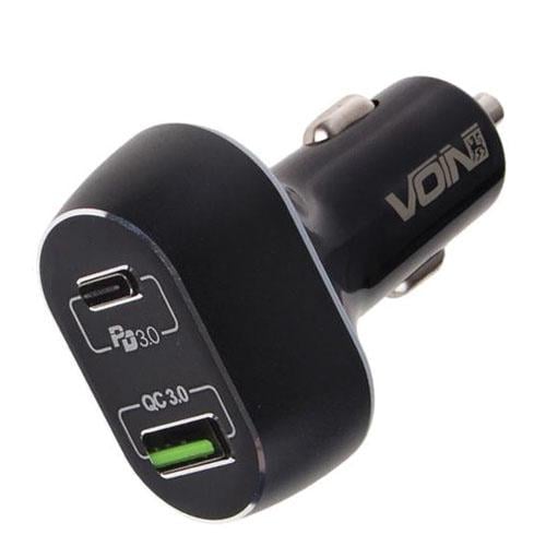 Автомобільний зарядний пристрій Voin 63W 1USB QC3,0 18W + 1PD 45W 12/24V (C63202Q)