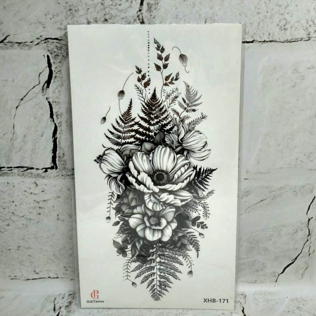 Тату временное Цветы лист 11,5x21 см (XHB-171)