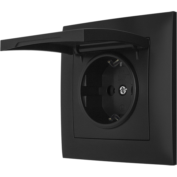 Розетка одноместная с крышкой MARSHEL IDEAL RS16-473 с заземлением Black