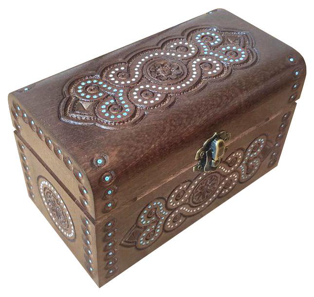 Шкатулка резная инкрустированная бисером 8х16 см (00059)