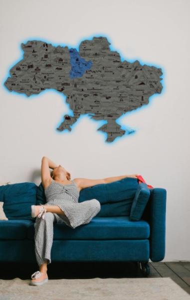 Панно деревянное Decart Карта Украины сердца декор для комнаты спальни офиса город 100х66 см