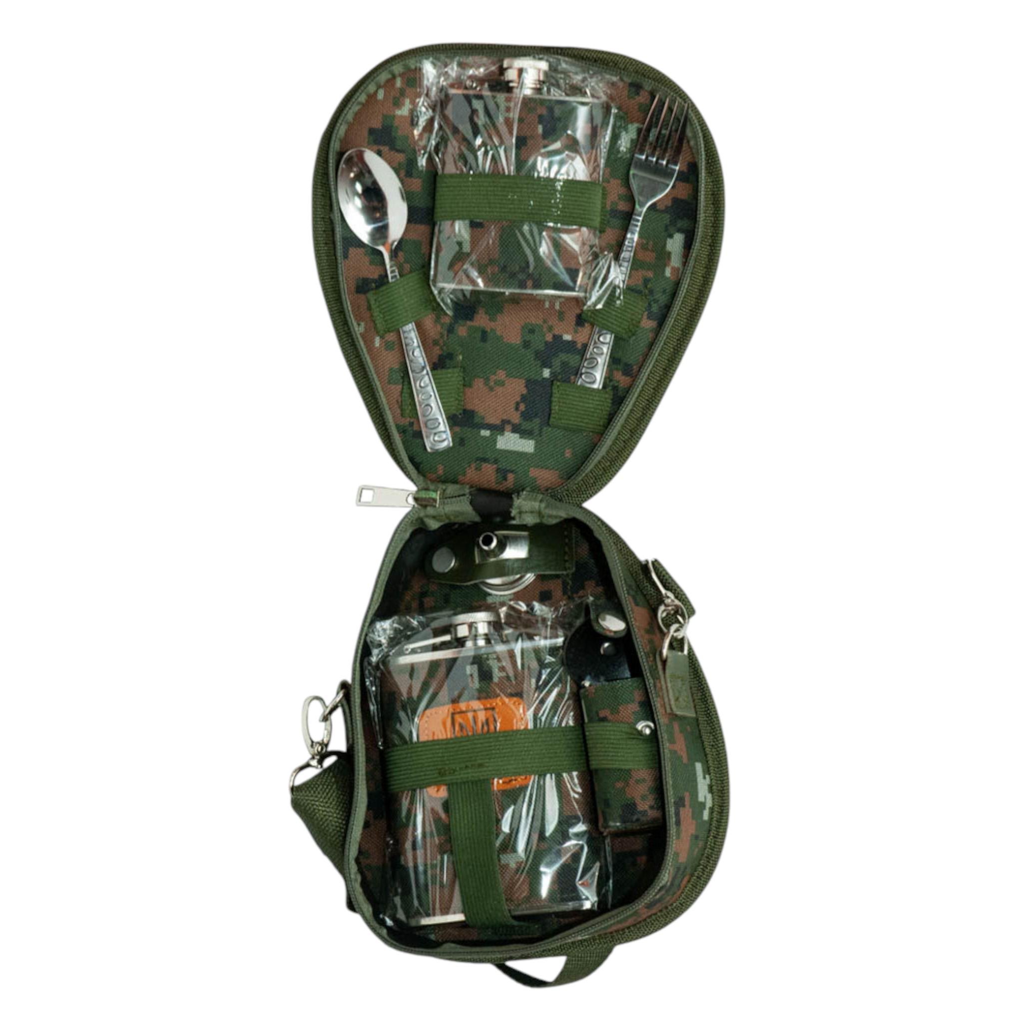 Набор туристический Турист 8в1 фляга 240 мл фляга 90 мл ложка вилка 2 стопки лейка в сумке (T_SO-21)