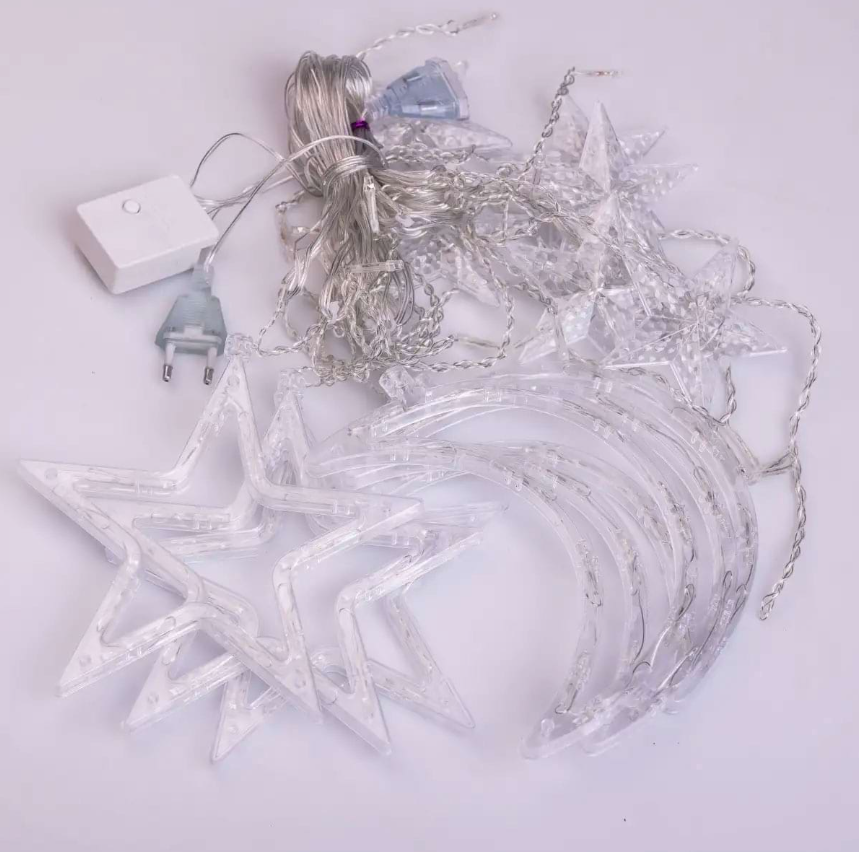 Гирлянда-штора Луна и звезды размер 3х0,9 м 12 фигур Белый - фото 2 Гирлянда-штора Луна и звезды размер 3х0,9 м 12 фигур Белый - фото 2