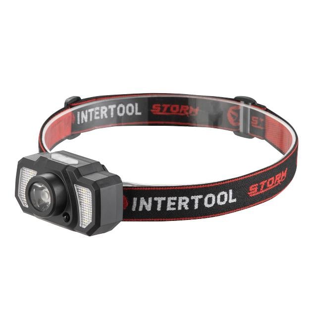 Фонарь налобный аккумуляторный Intertool XPE+6 SMD+2 RED LED 120 лм 7 режимов работы сенсор STORM (LB-0311)