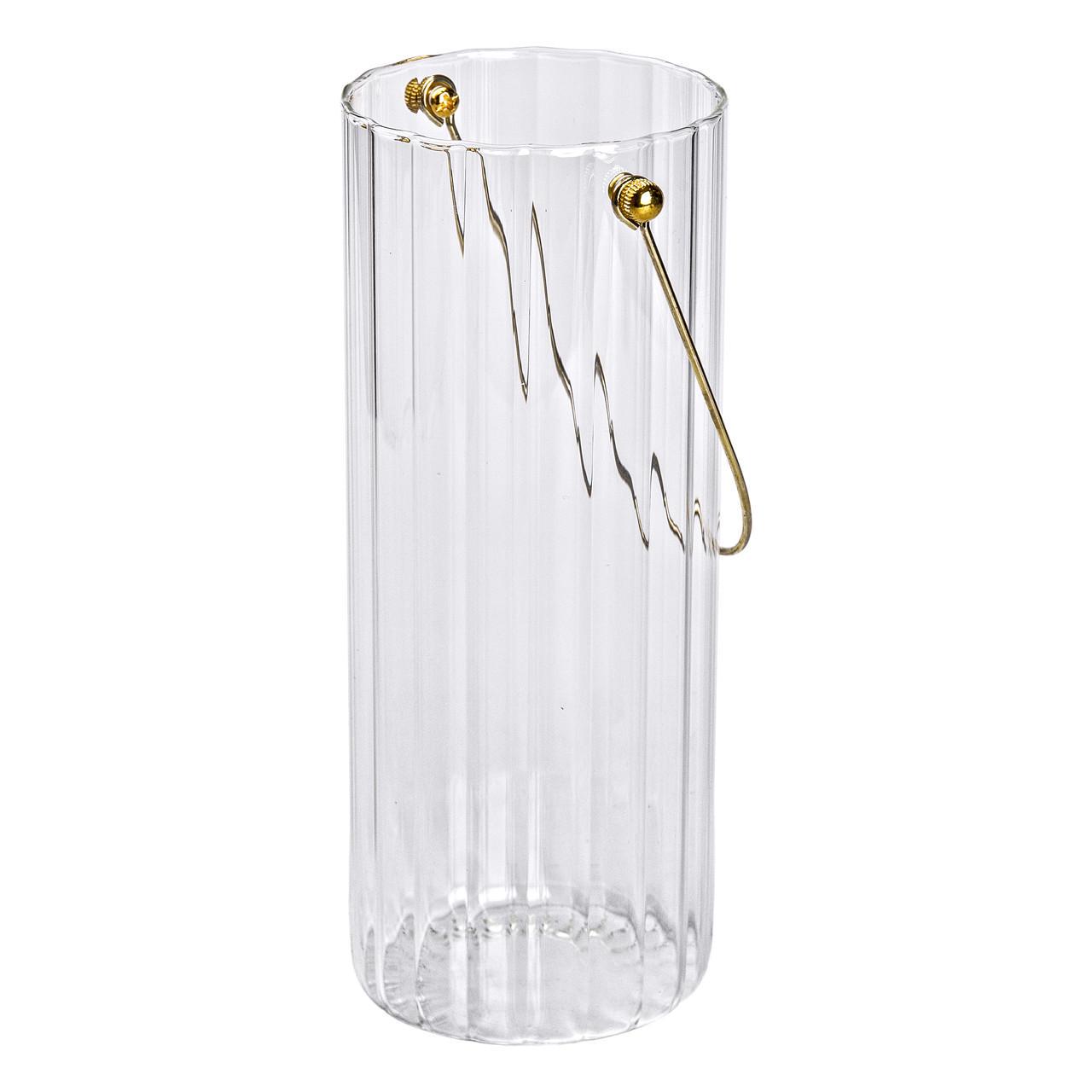 Ваза декоративная стеклянная для цветов с ручкой 29,5 см