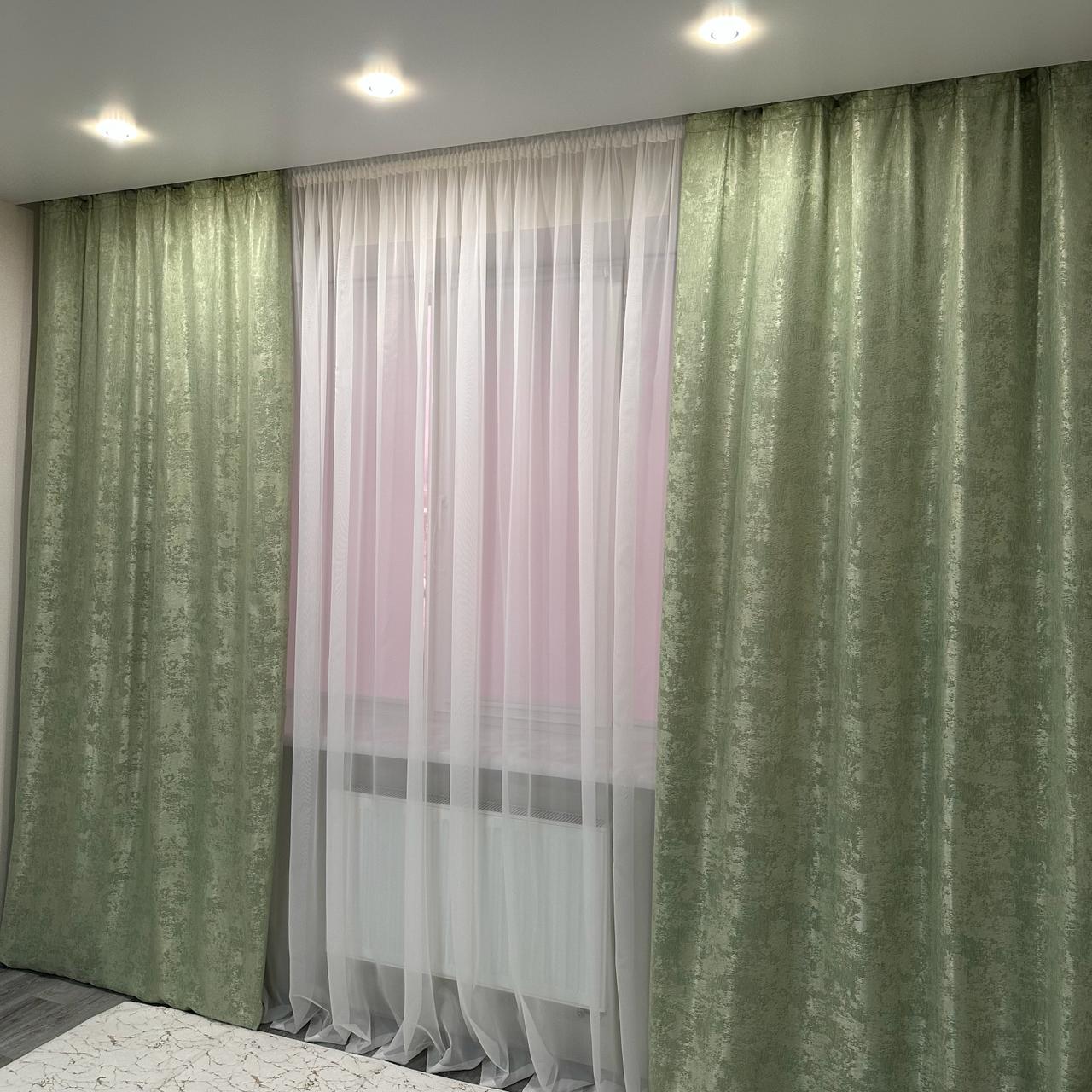 Шторы жаккардовые с мраморным узором среднее затемнение 1,5x2,7 м 2 шт. Салатовый (К1039-3) - фото 10 Шторы жаккардовые с мраморным узором среднее затемнение 1,5x2,7 м 2 шт. Салатовый (К1039-3) - фото 10